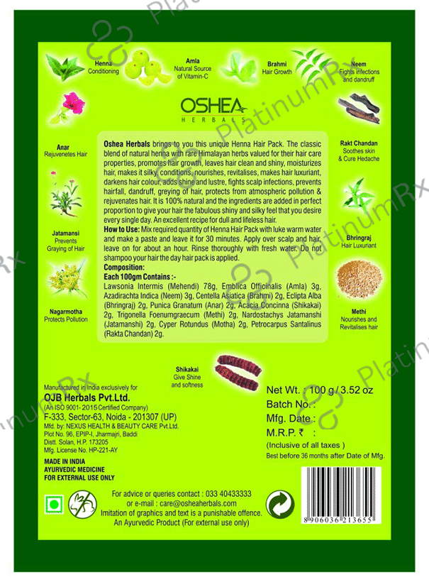 Oshea Herbals Ayurvedic Henna Hair Pack Powder