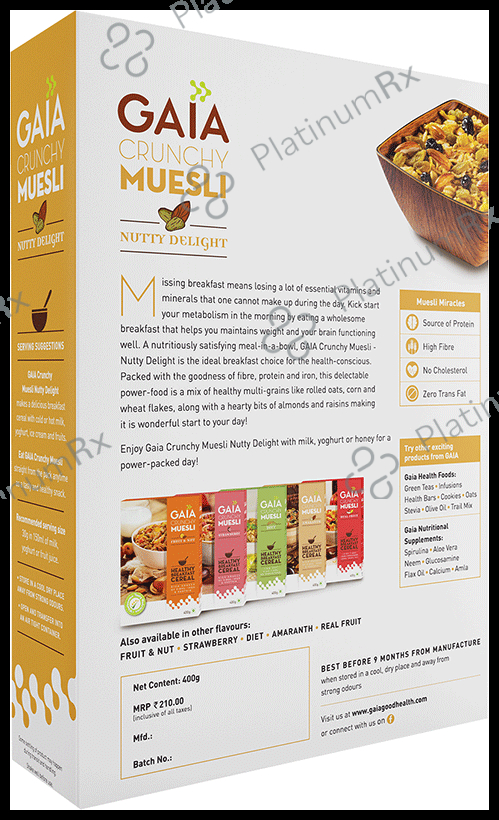 GAIA with Vitamins, Minerals, High Protein & Fibres for Nutrition - Crunchy Muesli Nutty Delight 400 gm