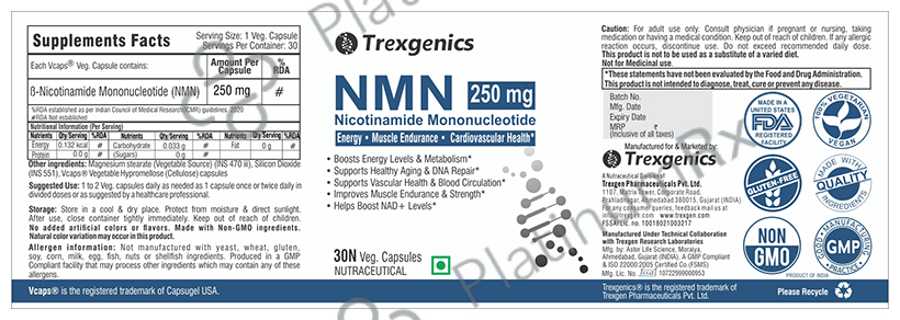 Trexgenics NMN Nicotinamide Mononucleotide 250mg Veg Capsule