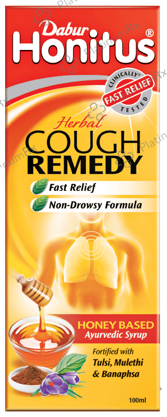 Dabur Honitus Honey-Based Cough Syrup - Fast Relief from Cough, Cold & Sore Throat - Non-Drowsy with Hot Sip Free