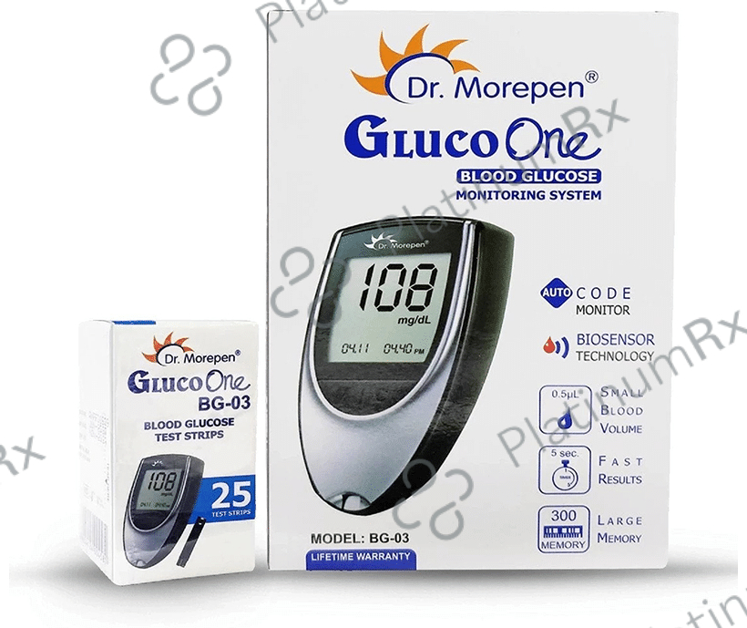Dr Morepen BG 03 Gluco One Glucose Monitoring System Glucometer with 25 Test Strip 1s