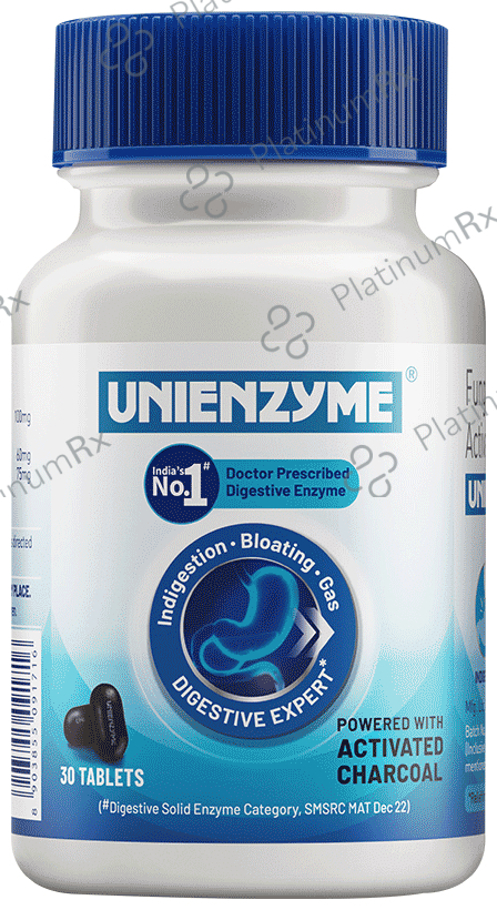 Unienzyme Tablet with Activated Charcoal - For Indigestion, Bloating & Gas Relief