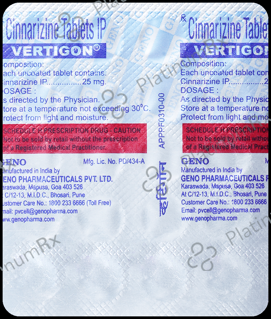 Vertigon 25mg Tablet 20s