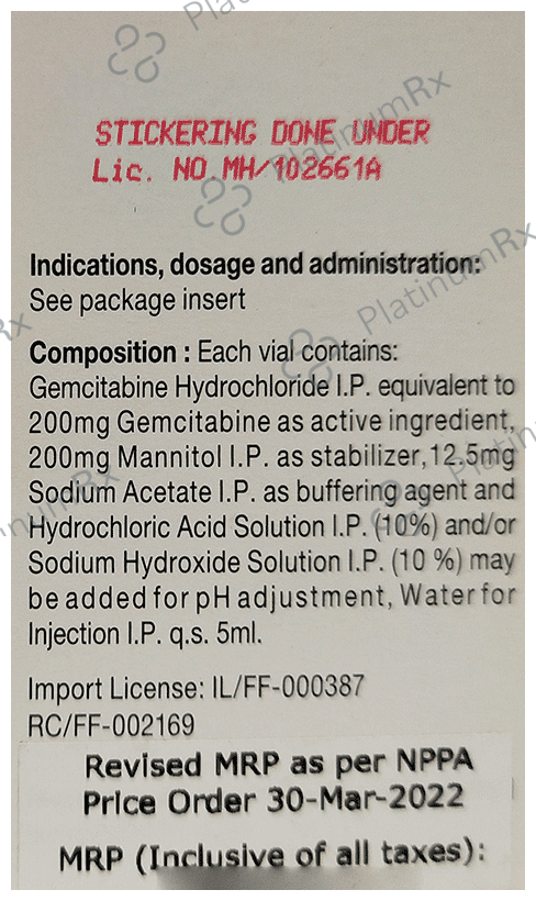Gemcite 200mg Injection