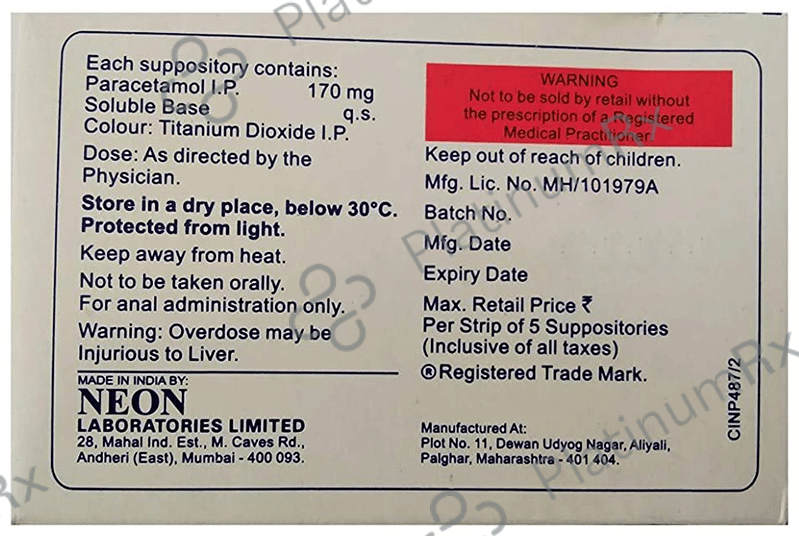 Neomol 170mg Anal Suppository 5s
