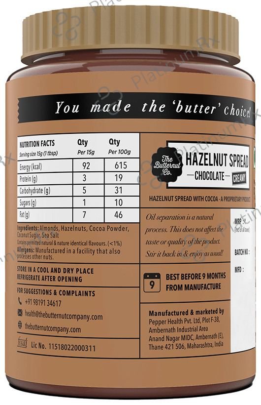 The Butternut Co. Hazelnut Spread Chocolate Creamy 925 gm