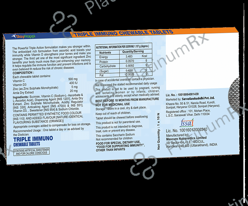 StayHappi Triple Immuno Chewable Orange Tablet 10s
