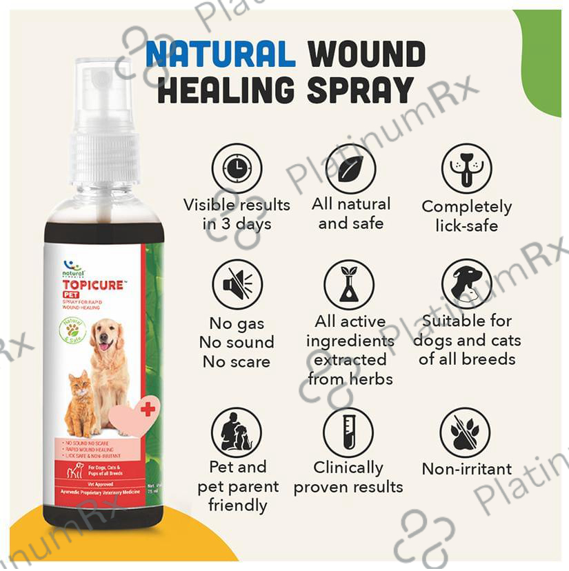 Natural Remedies Topicure Pet Spray for Rapid Wound Healing