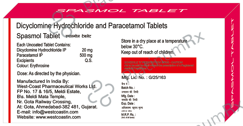 Spasmol Tablet 10 Tablet West-Coast Pharma Works