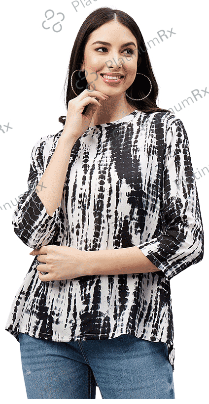Haxor Women's Printed Tie DieOpen Back 3/4 Length Sleeve Adaptive Top Black & White XL