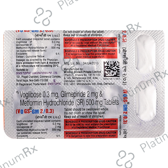 Vogs GM 2/0.3/500mg Tablet SR 10s