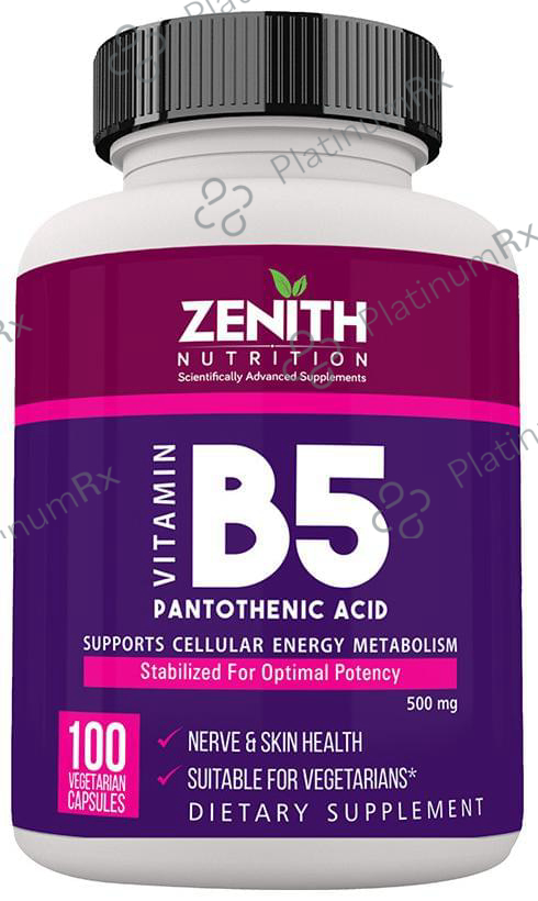 Zenith Nutrition Vitamin B5 Pantothenic Acid 500mg Vegetarian Capsule