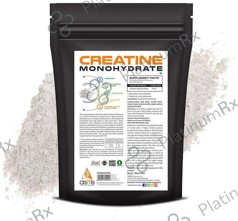 AS-IT-IS Nutrition Creatine Monohydrate for Muscle Building - No Additives or Preservatives 100 gm