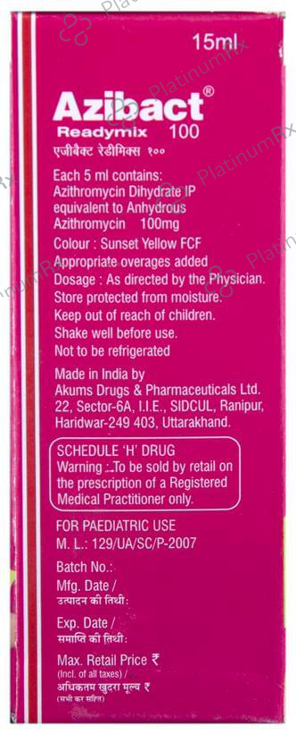 Azibact 100mg Readymix Oral Suspension 15ml