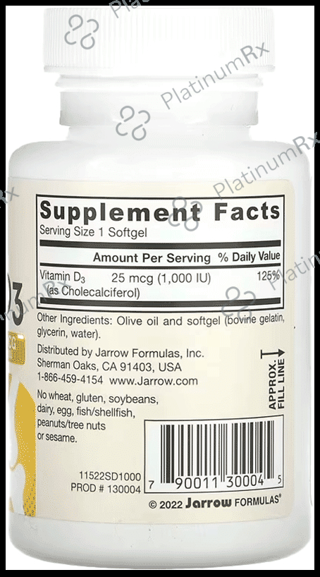 Jarrow Formulas Vitamin D3 1000IU Softgel