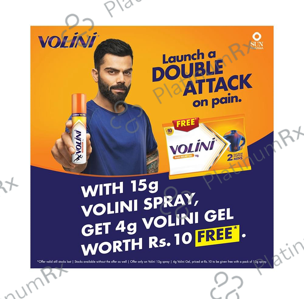 Volini Spray for Sprain, Muscle and Joint Pain with Volini Pain Relief Gel 4g Free