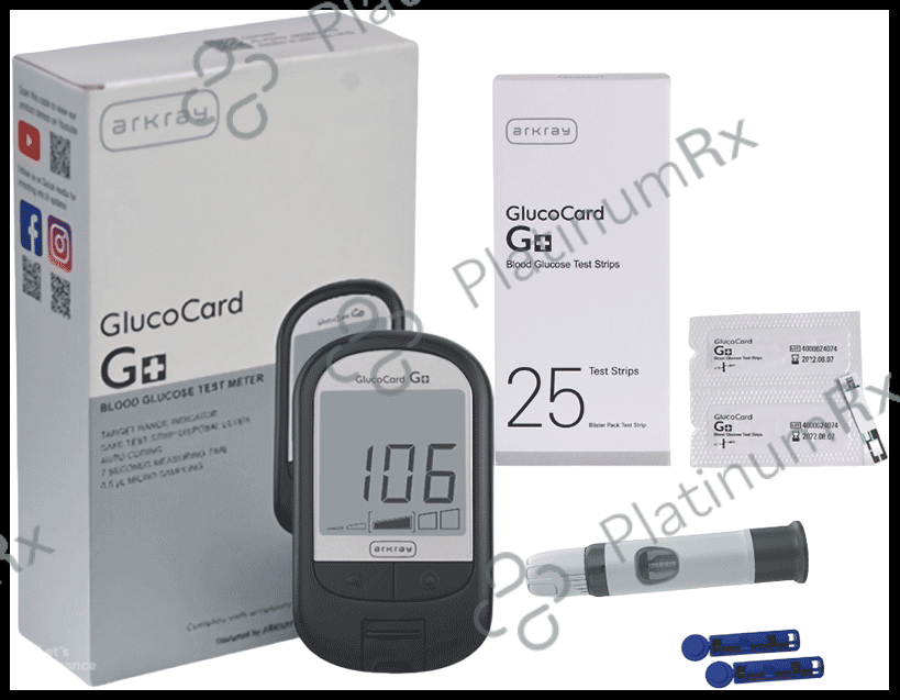 Arkray Glucocard G+ Advance Glucometer with Free 25 Test Strips + 25 Trustlet Lancets + 1 Lancing Device