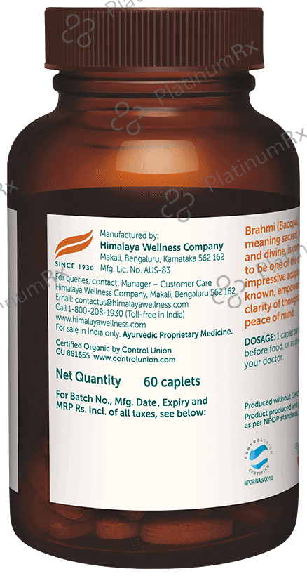 Himalaya Organic Brahmi - Mind Wellness- Improve Alertness - Caplet 60 caplets