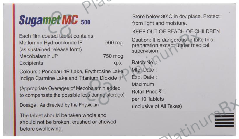 Sugamet MC 500mg Tablet SR 10s
