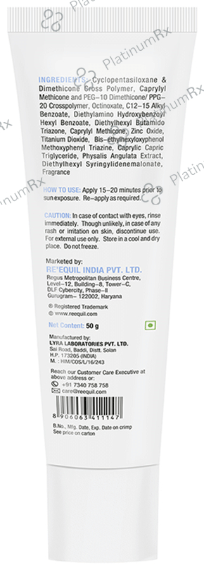 Re'equil Ultra Matte Dry Touch Sunscreen Gel with IR Protection - SPF 50 PA++++ - Water/Sweat-Resistant