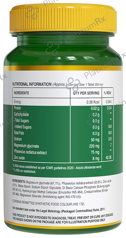Pure Nutrition Magnesium Glycinate with Zinc for Bones, Muscles & Nerve Health - Veg Tablet