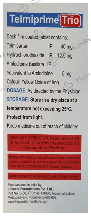 Telmiprime Trio 40mg/5mg/12.5mg Tablet