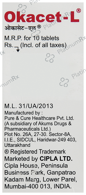 Okacet L 5mg Tablet 10s