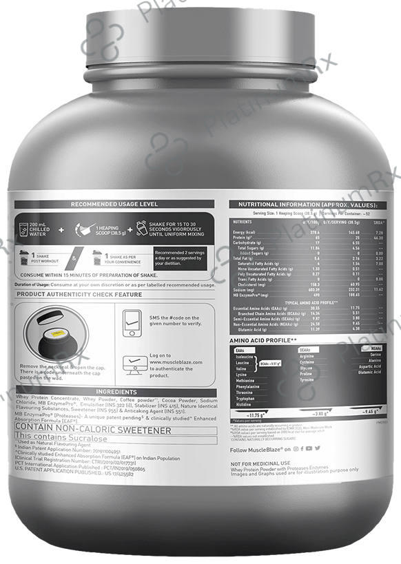 MuscleBlaze Biozyme Performance Whey Protein - For Muscle Gain - Improves Protein Absorption by 50% - Flavour Powder Blue Tokai Coffee