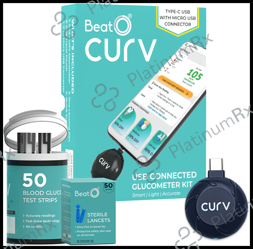 BeatO CURV Smartphone Glucometer - Sugar Test Machine Type C USB with 50 Strips & 50 Lancets
