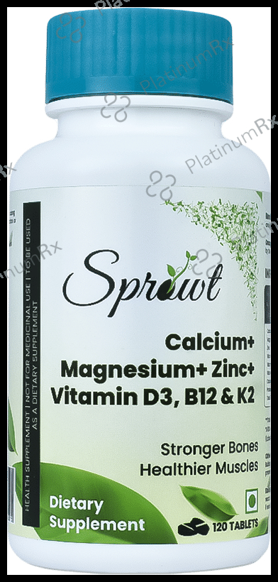 Sprowt Calcium + Magnesium + Zinc Vitamin D3,B12 & k2 Tablet