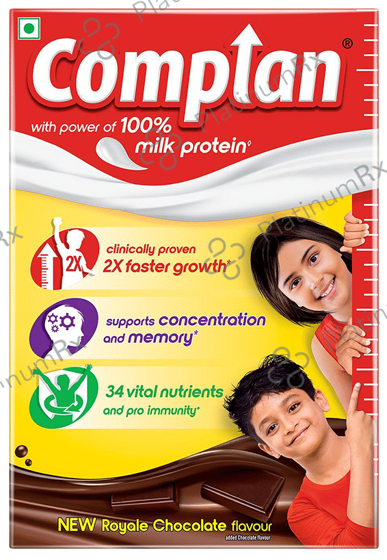 Complan 100% Milk Protein for Concentration, Memory & Growth - Flavour Royale Chocolate Refill 500 gm