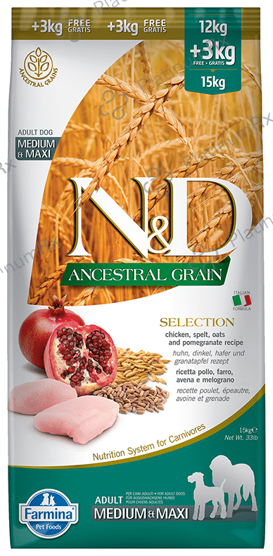 Farmina Pet Foods Ancestral Grain Chiknen, Spelt, Oats and Pomegranate Dog Food (Adult Medium & Maxi) Selection