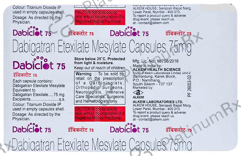 Dabiclot 75mg Capsule 10s