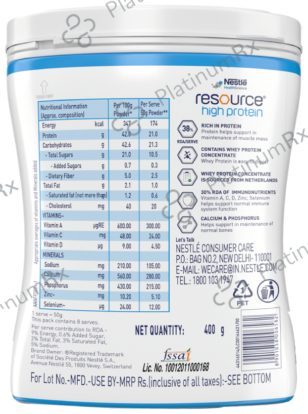 Nestle Resource High Quality Whey Protein - Flavour Powder Vanilla Rich in Immuno Nutrients