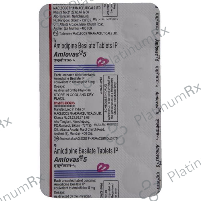 Amlovas 5mg Tablet 15s