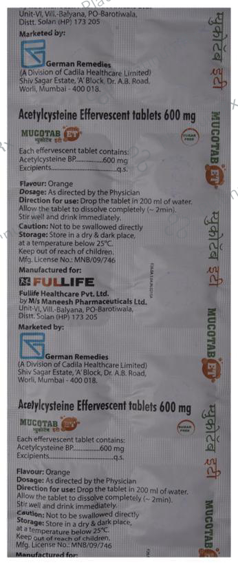 Mucotab ET Orange Sugar Free 600mg Tablet 10s