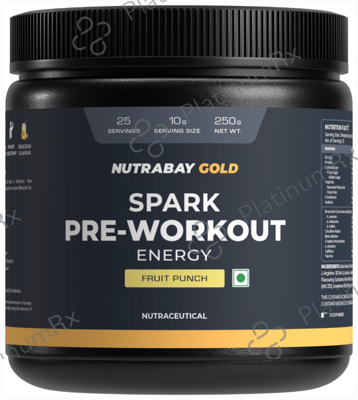 Nutrabay Gold Spark Pre-Workout Energy - Powder for Muscle Pump & Strength - Flavour Powder Fruit Punch