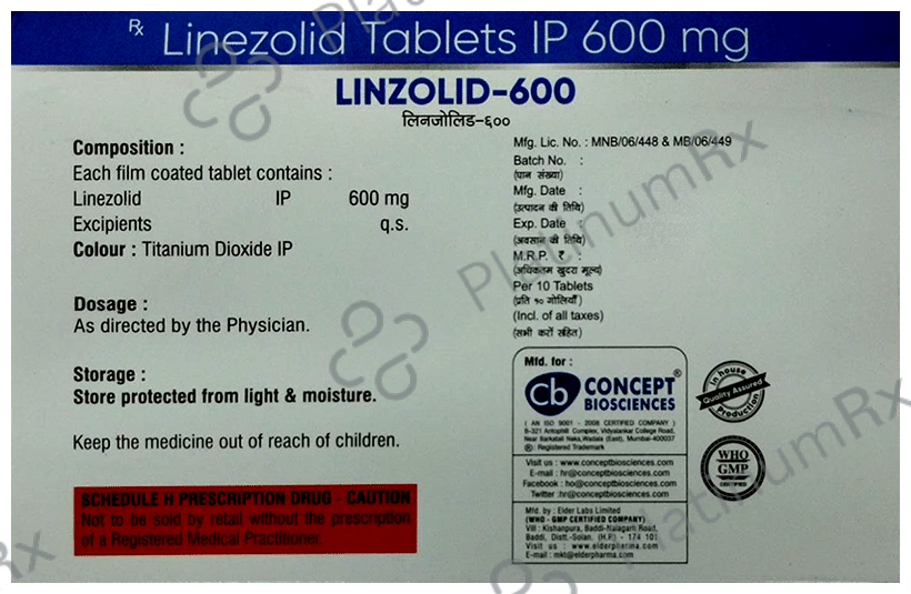 Linzolid 600 Tablet 10 tablets Tablet Concept Biosciences India Private Limited