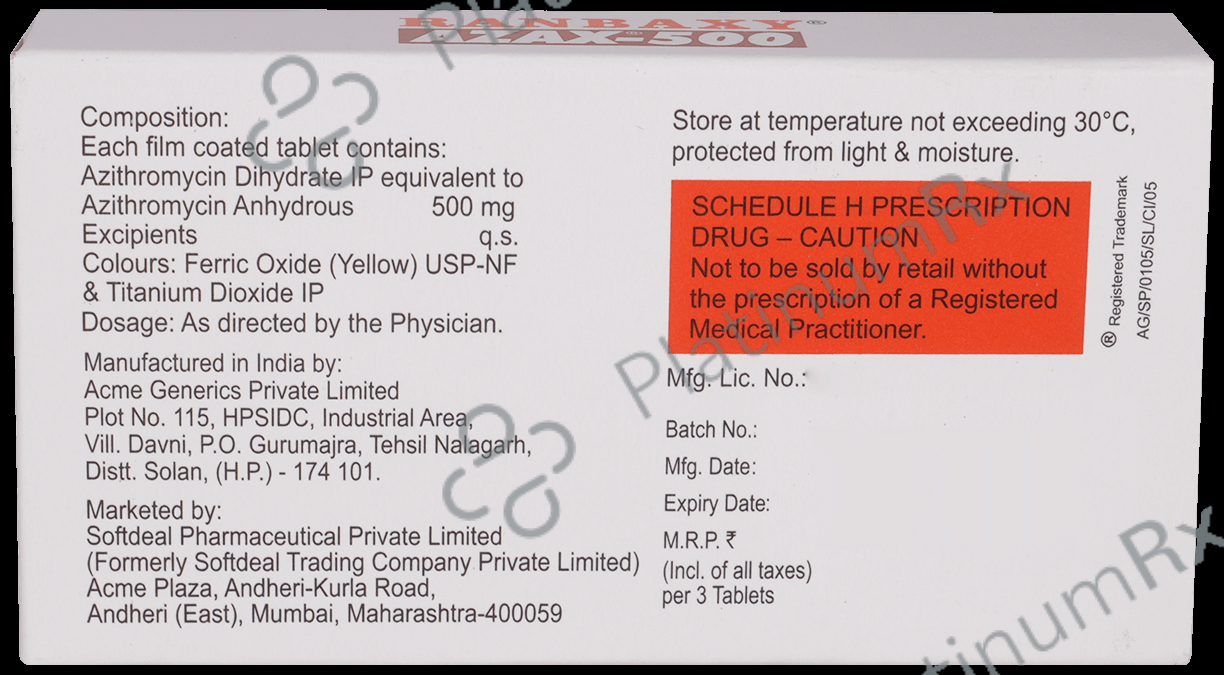 Azax 500mg Tablet 3s