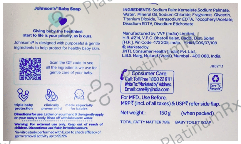 Johnson's Baby Soap with Naturally Derived Glycerin - Mild Soap 150 gm