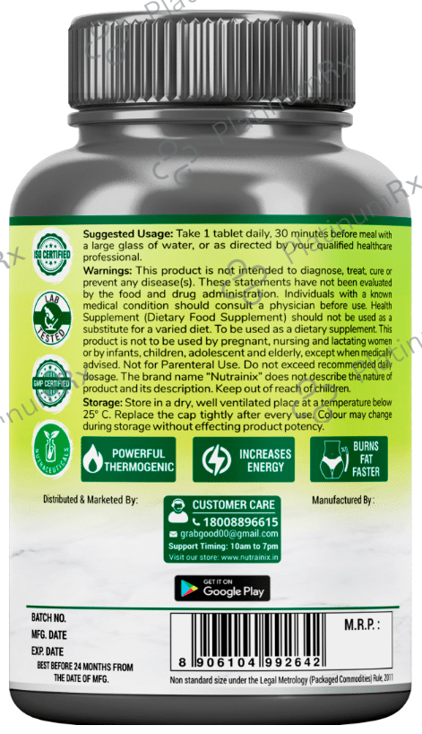 Nutrainix Plant-Based Shred in Day Thermogenic Fat Burner Vegetarian Tablet