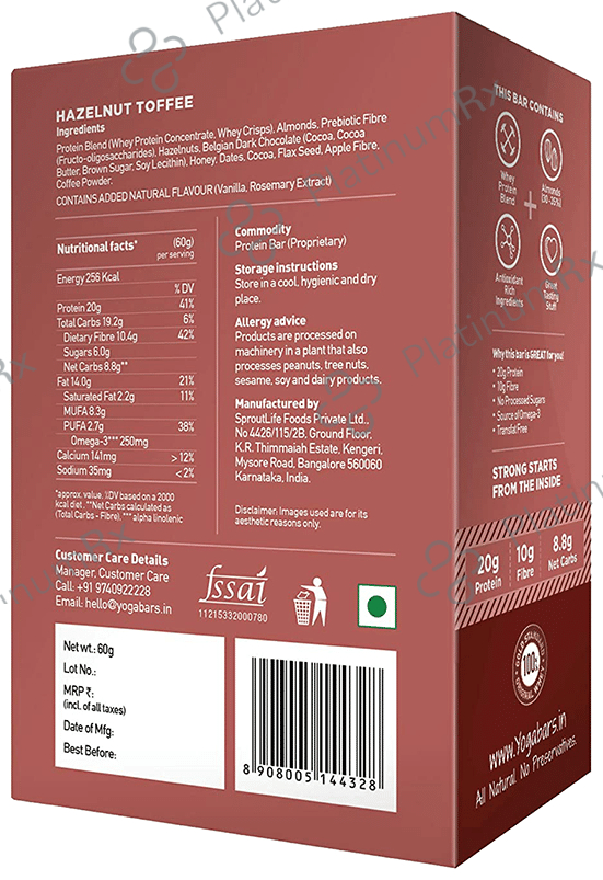 Yoga Bar 20gm Protein Bar for Nutrition - Flavour Hazelnut Toffee