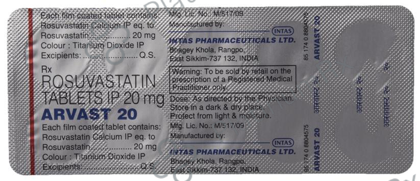 Arvast 20mg Tablet 10s