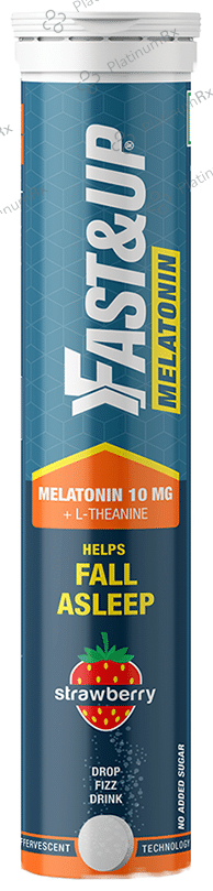 Fast&Up Melatonin 10mg + L-Theanine - Effervescent Tablet for Sleep Support - No Added Sugar - Flavour Strawberry