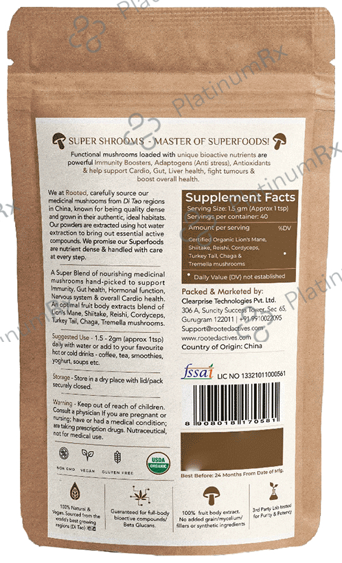 Rooted Active Naturals Mushroom Complex 7 Powerful Mushrooms Powder