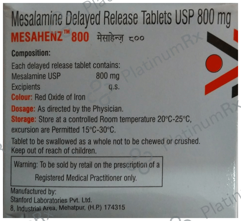 Mesahenz 800mg Tablet DR 10s
