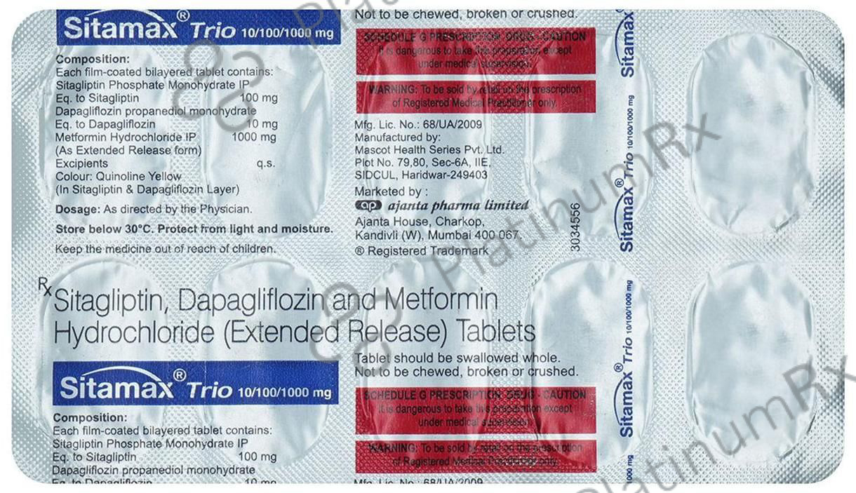 Sitamax Trio 10/1000/100mg Tablet 10s
