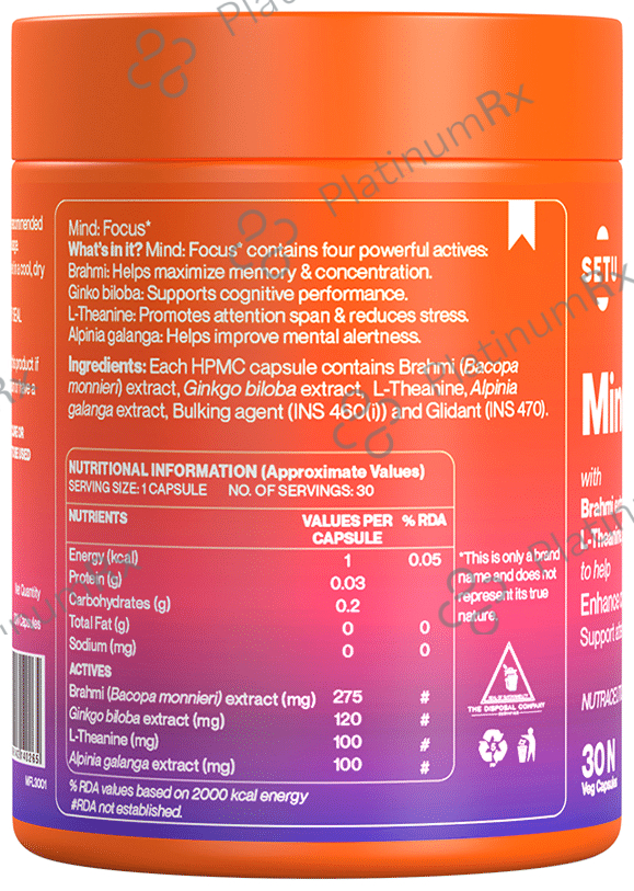 Setu Mind:Focus Veg Capsule with L-Theanine, Brahmi & Ginkgo Biloba