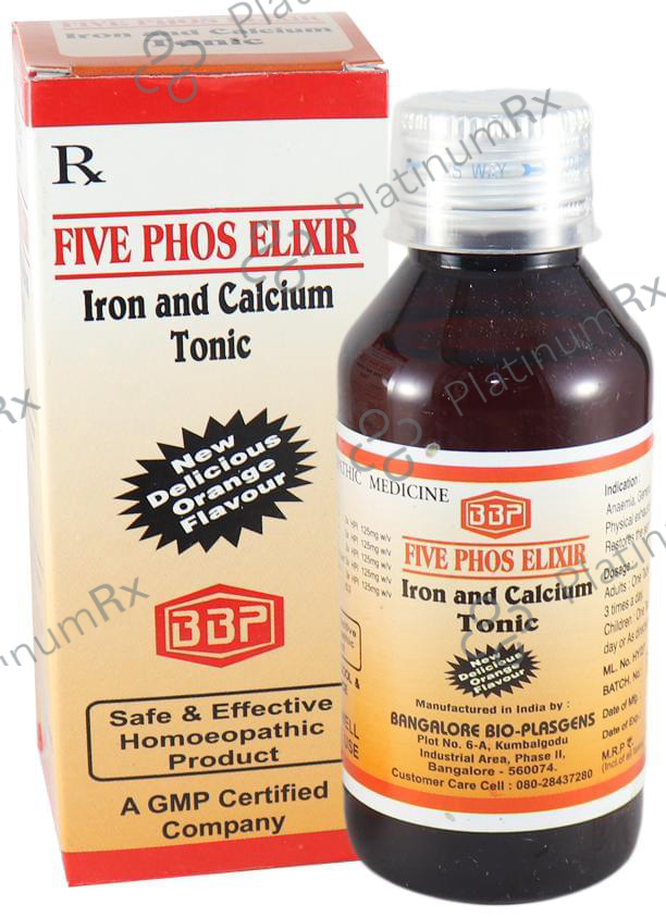 Bangalore Bio-Plasgens Five Phos Elixir Iron and Calcium Tonic Orange 500 ml