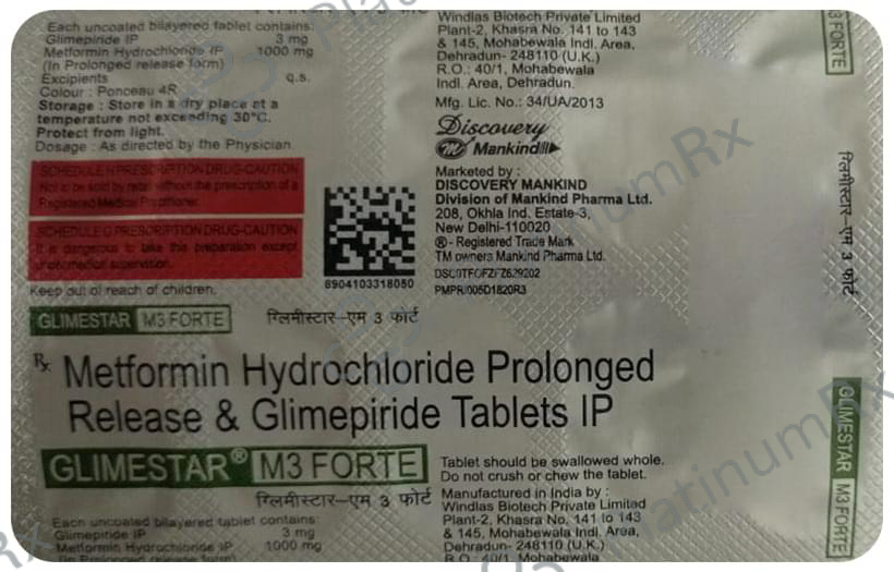 Glimestar M3 Forte 3/1000mg Tablet PR 10s